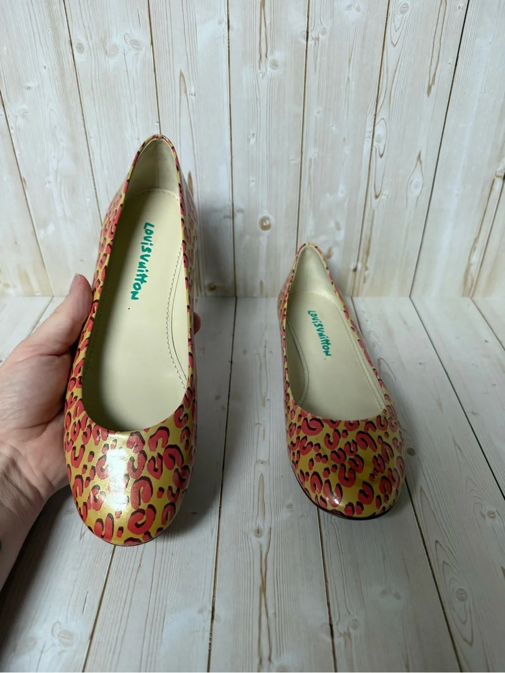 Louis Vuitton Leopard Print Patent Leather Ballet Flat Blanc Corail Sz 39 / 9